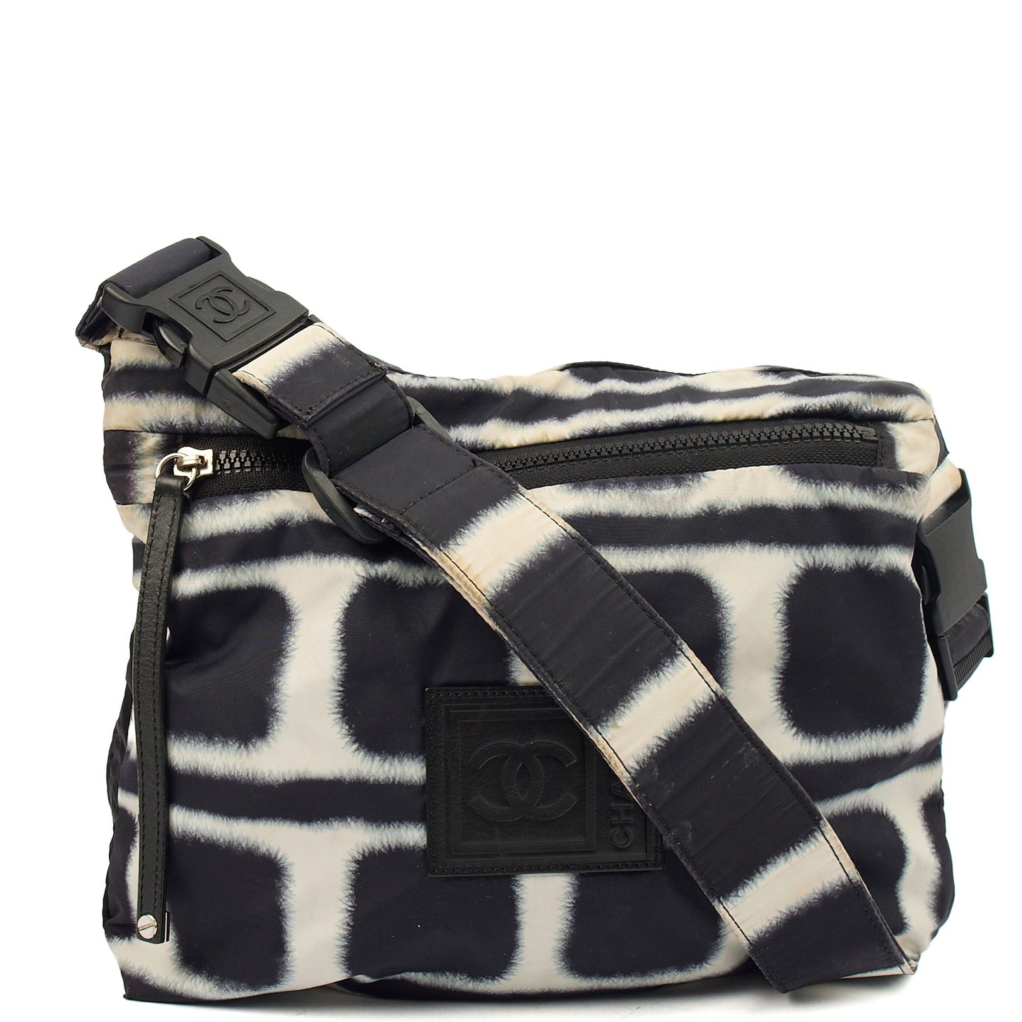 Chanel Shoulder Bag Round Messenger Bag  in Black, Fabric — Front View