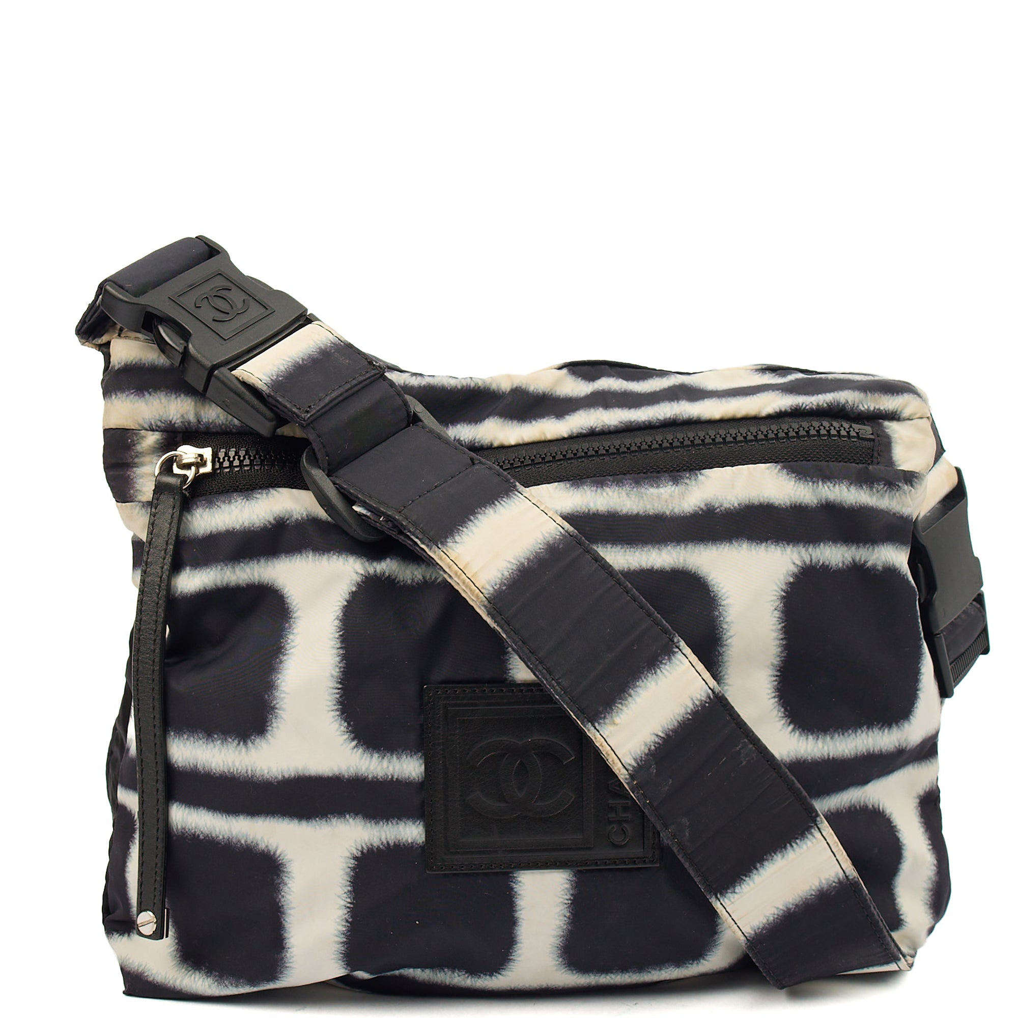 Chanel Shoulder Bag Round Messenger Bag  in Black, Fabric — Front View