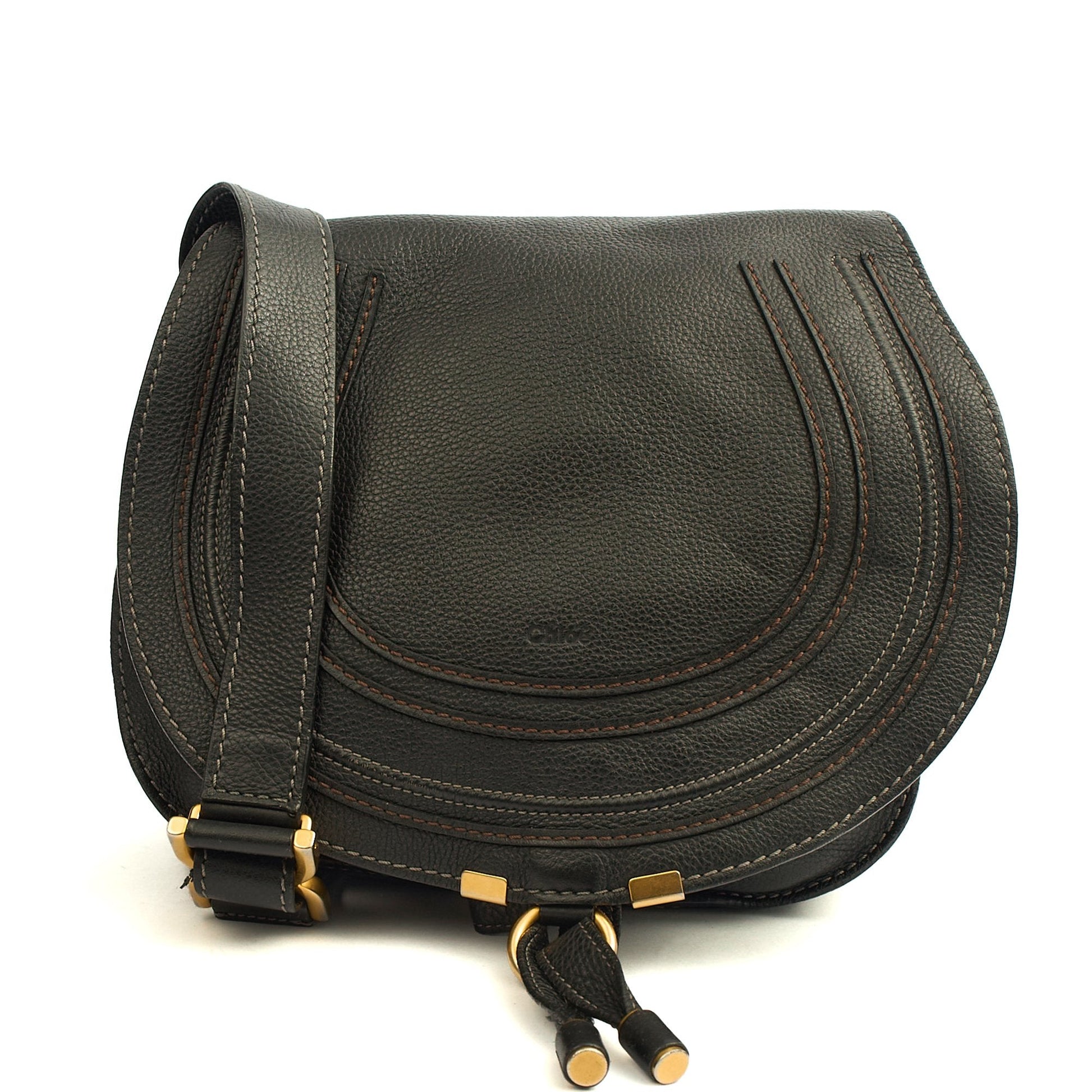 Chloe Cross Body Marcie Satchel in Black, Calfskin Leather — Front View