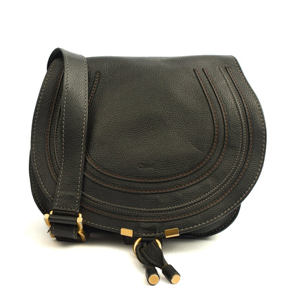 Chloe Cross Body Marcie Satchel in Black, Calfskin Leather — Front View