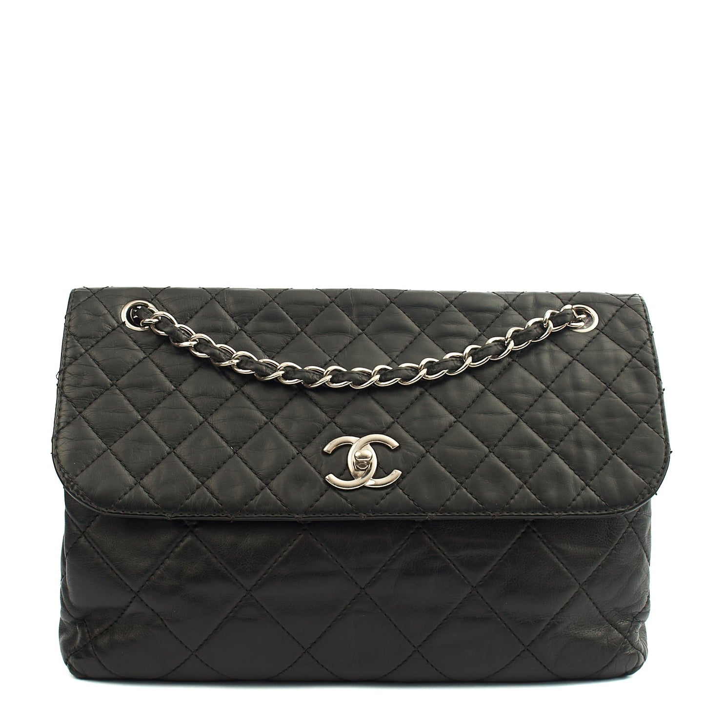 Chanel Shoulder Bag Business Affinity Flap Bag in Black, Calfskin Leather — Front View