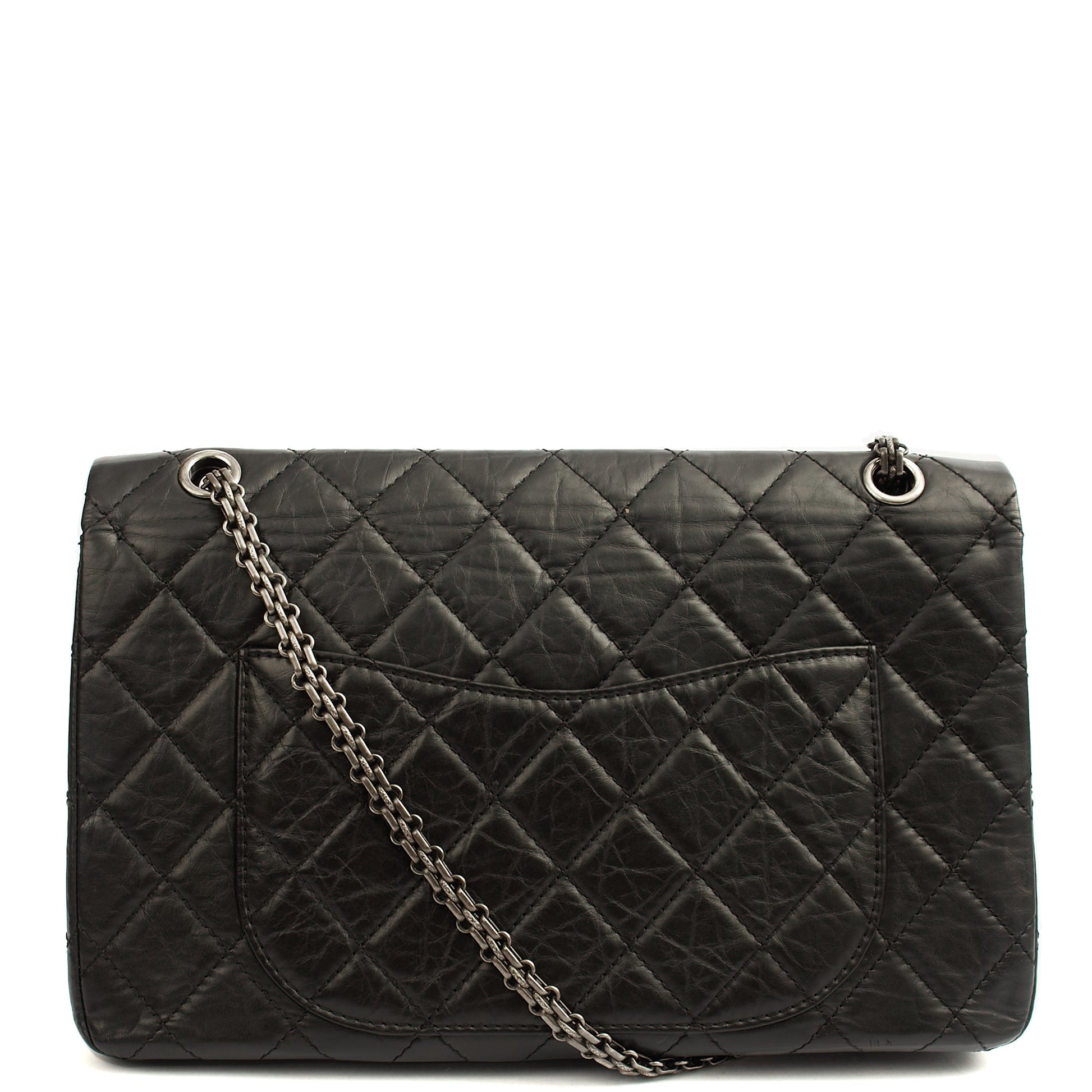 Chanel Shoulder Bag 2.55 Reissue - Maxi in Black, Crinkled Calfskin Leather — Back View