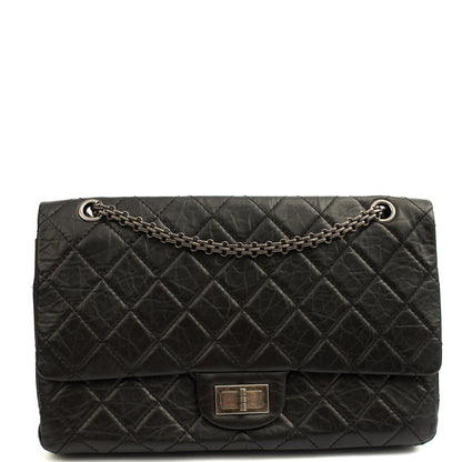 Chanel Shoulder Bag 2.55 Reissue - Maxi in Black, Crinkled Calfskin Leather — Front View