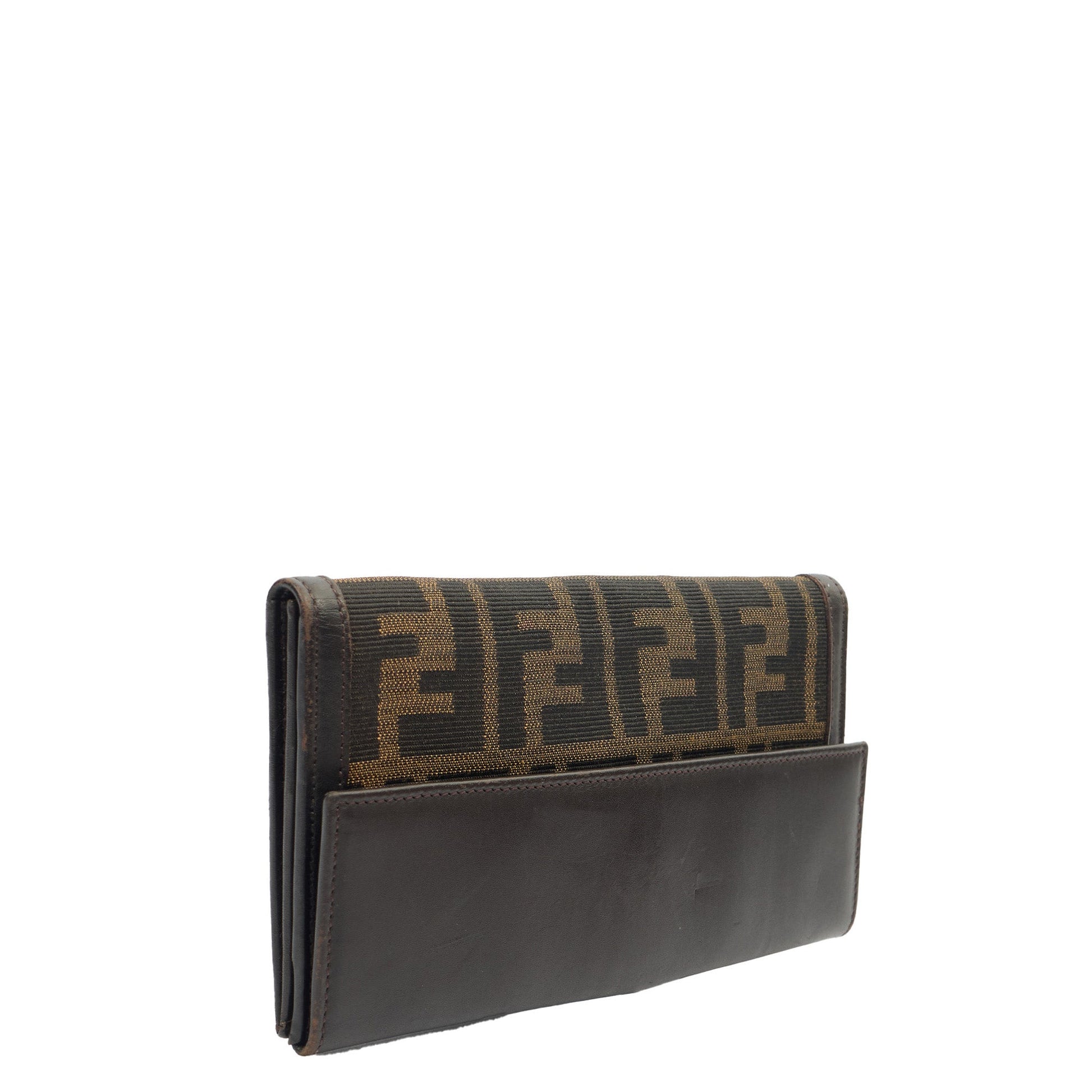 Fendi Purse Continental Wallet in Zucca FF, Canvas — Side View
