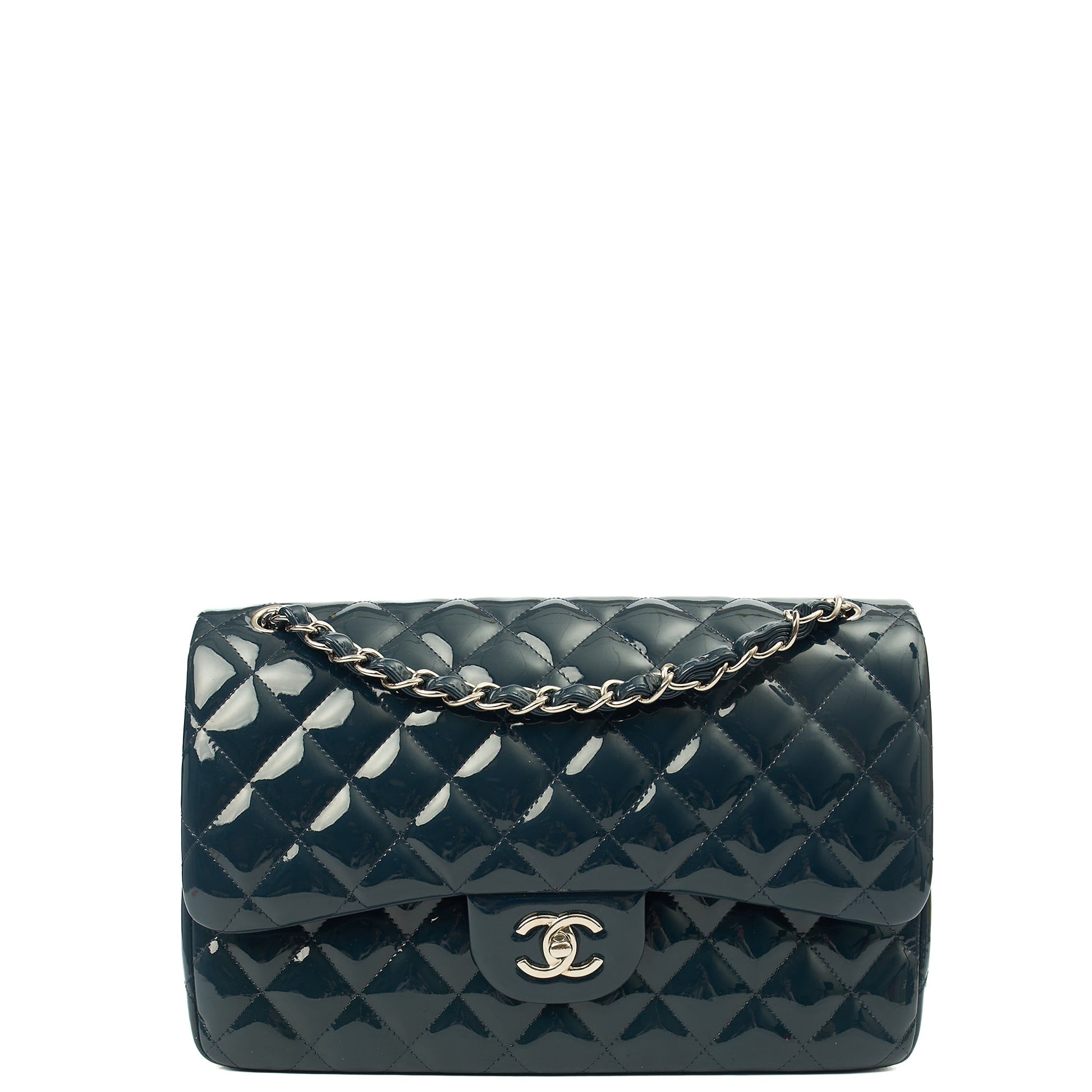 Chanel Shoulder Bag Classic Double Flap - Large in Blue, Patent Leather — Alternate View 23