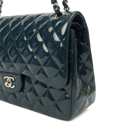 Chanel Shoulder Bag Classic Double Flap - Large in Blue, Patent Leather — Alternate View 7