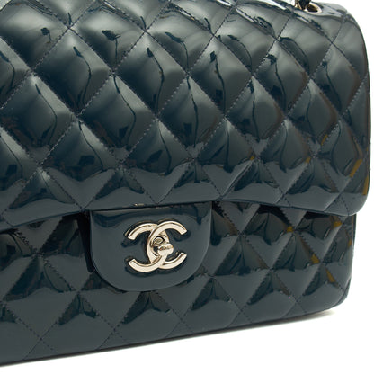 Chanel Shoulder Bag Classic Double Flap - Large in Blue, Patent Leather — Alternate View 17