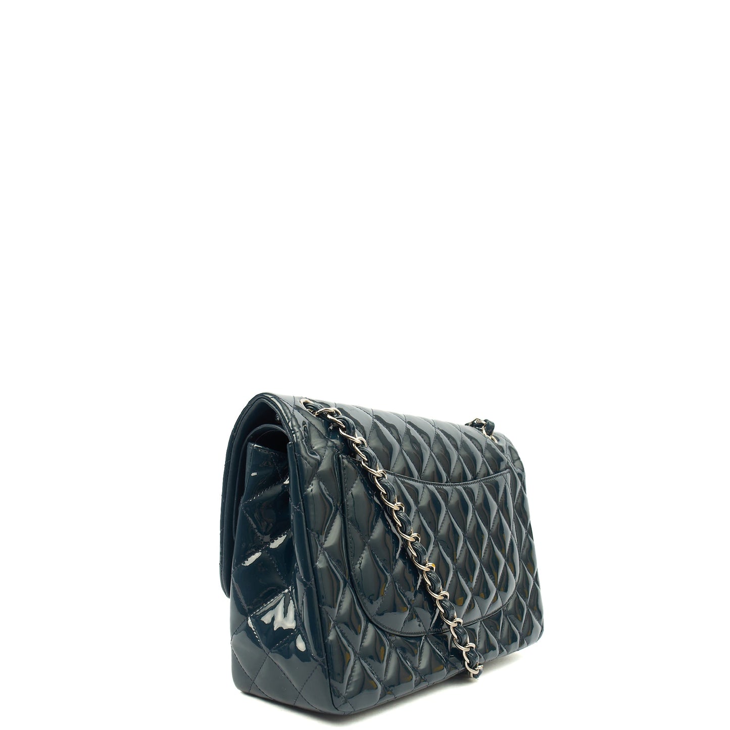 Chanel Shoulder Bag Classic Double Flap - Large in Blue, Patent Leather — Alternate View 24