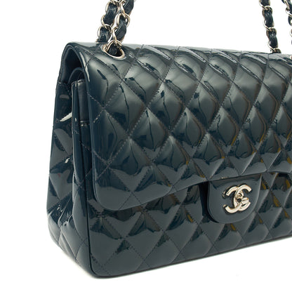 Chanel Shoulder Bag Classic Double Flap - Large in Blue, Patent Leather — Alternate View 9