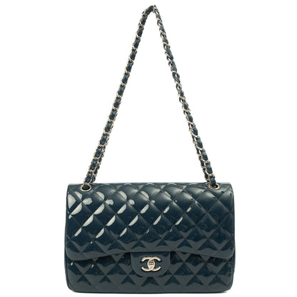 Chanel Shoulder Bag Classic Double Flap - Large in Blue, Patent Leather — Alternate View 16
