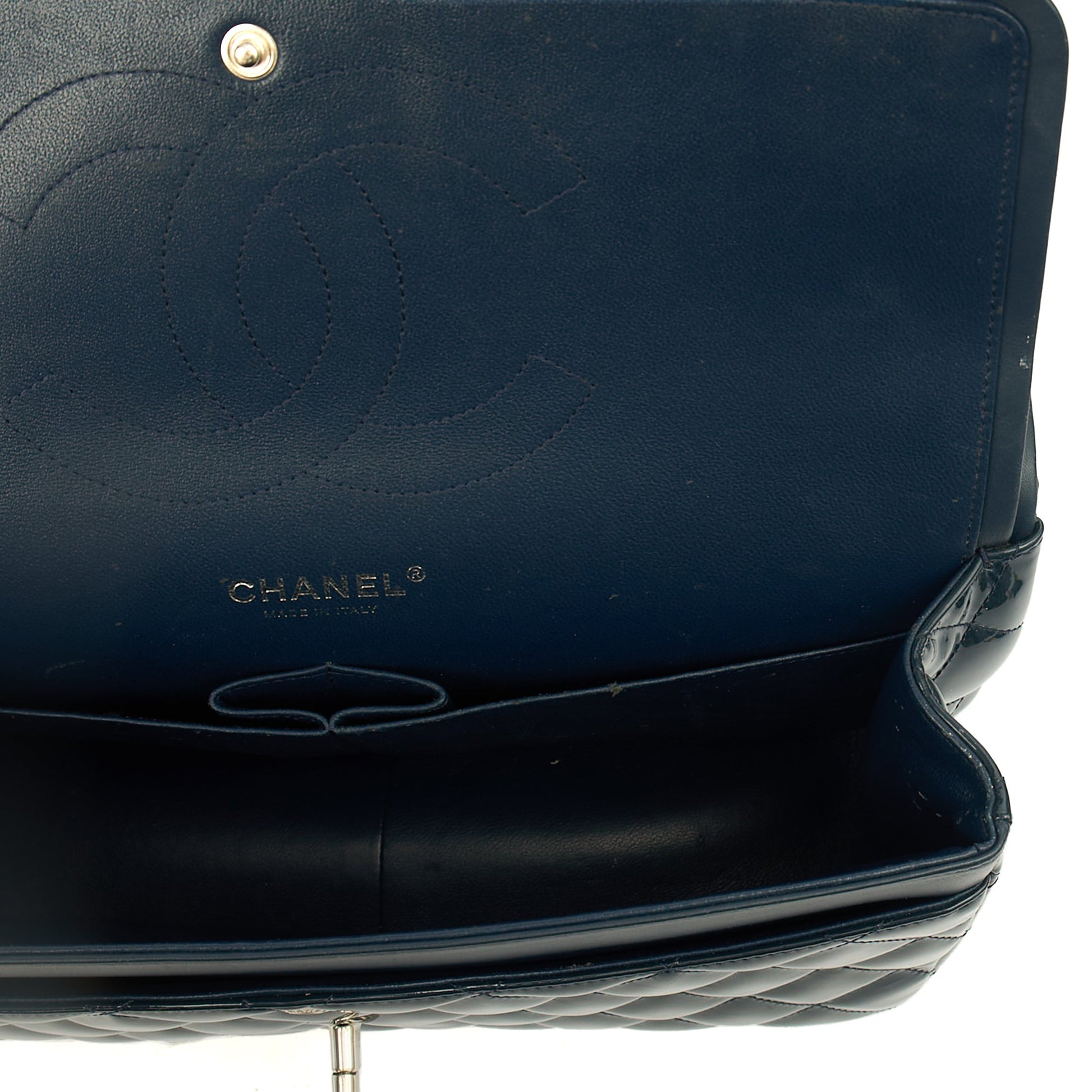 Chanel Shoulder Bag Classic Double Flap - Large in Blue, Patent Leather — Alternate View 33