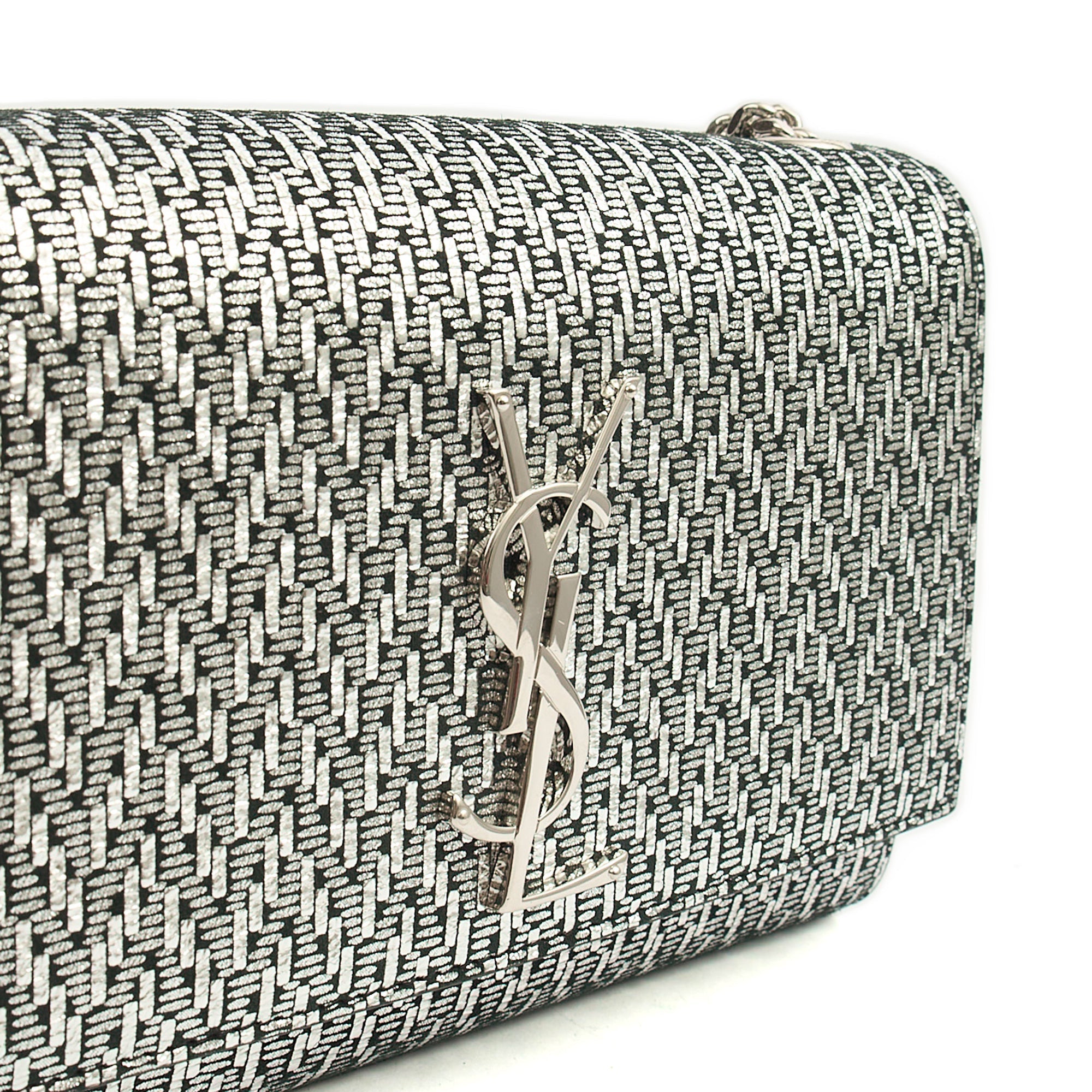 Saint Laurent Cross Body Kate Medium in Metallic, Fabric — Lifestyle View