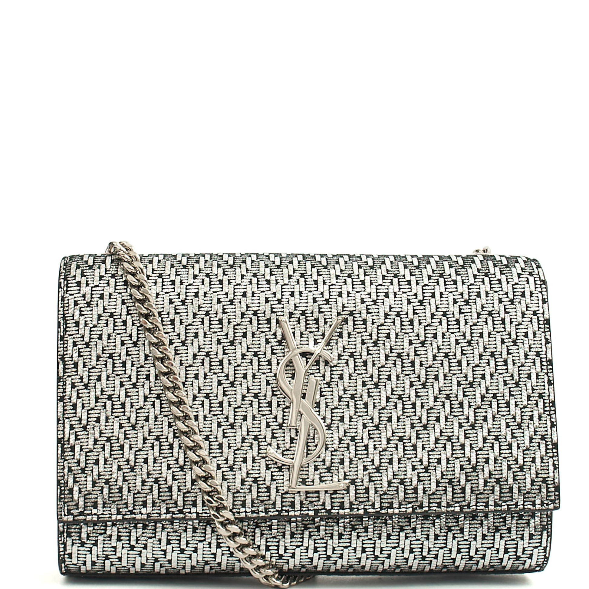 Saint Laurent Cross Body Kate Medium in Metallic, Fabric — Front View