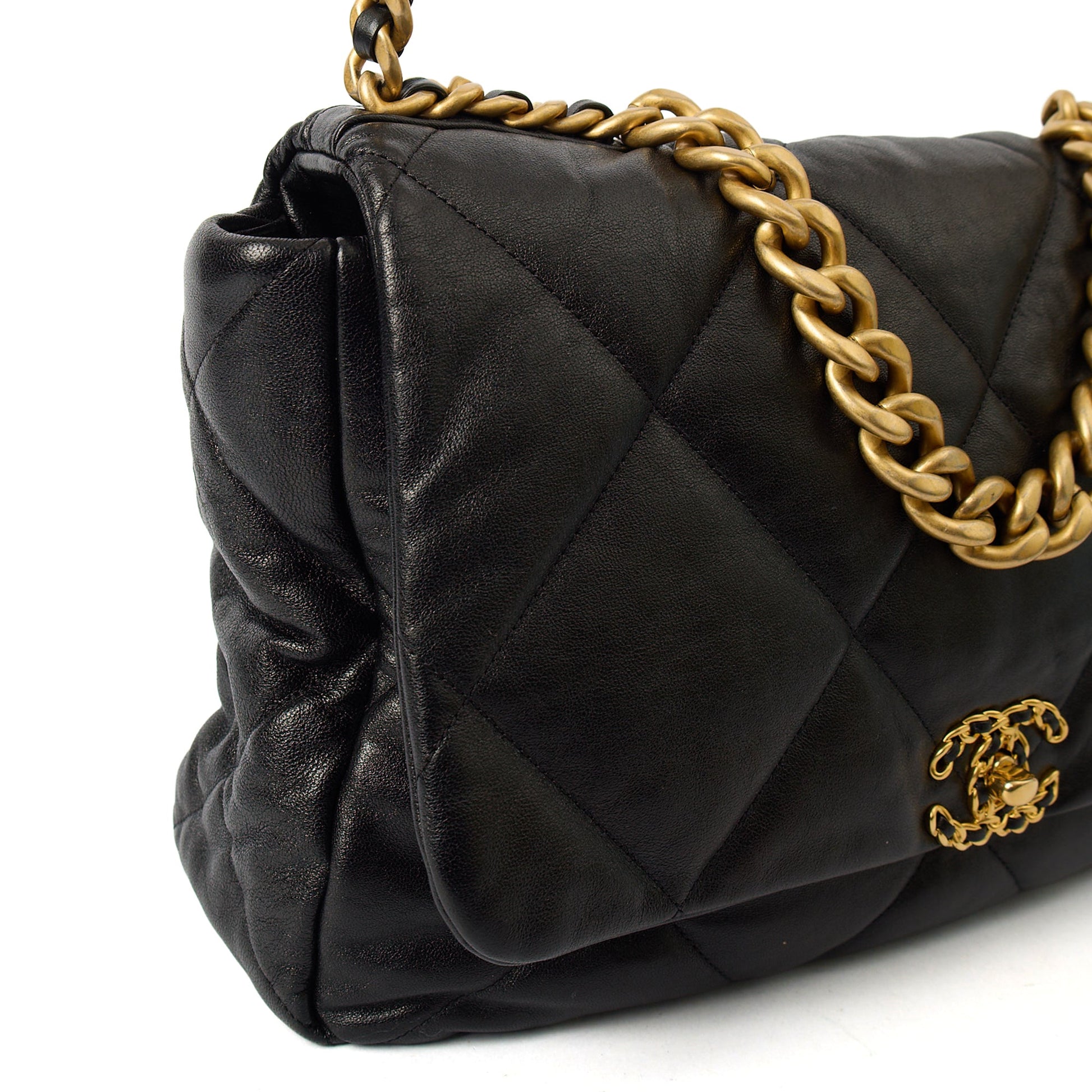 Chanel Shoulder Bag Chanel 19 Maxi in Black, Calfskin Leather — Lifestyle View