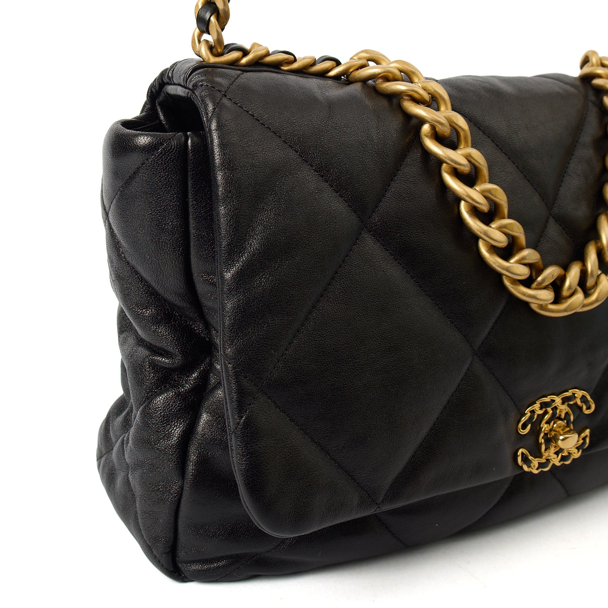 Chanel Shoulder Bag Chanel 19 Maxi in Black, Calfskin Leather — Lifestyle View