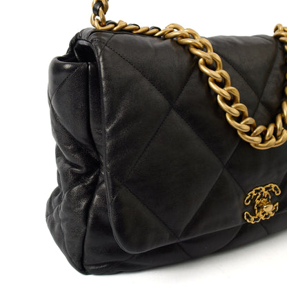 Chanel Shoulder Bag Chanel 19 Maxi in Black, Calfskin Leather — Lifestyle View