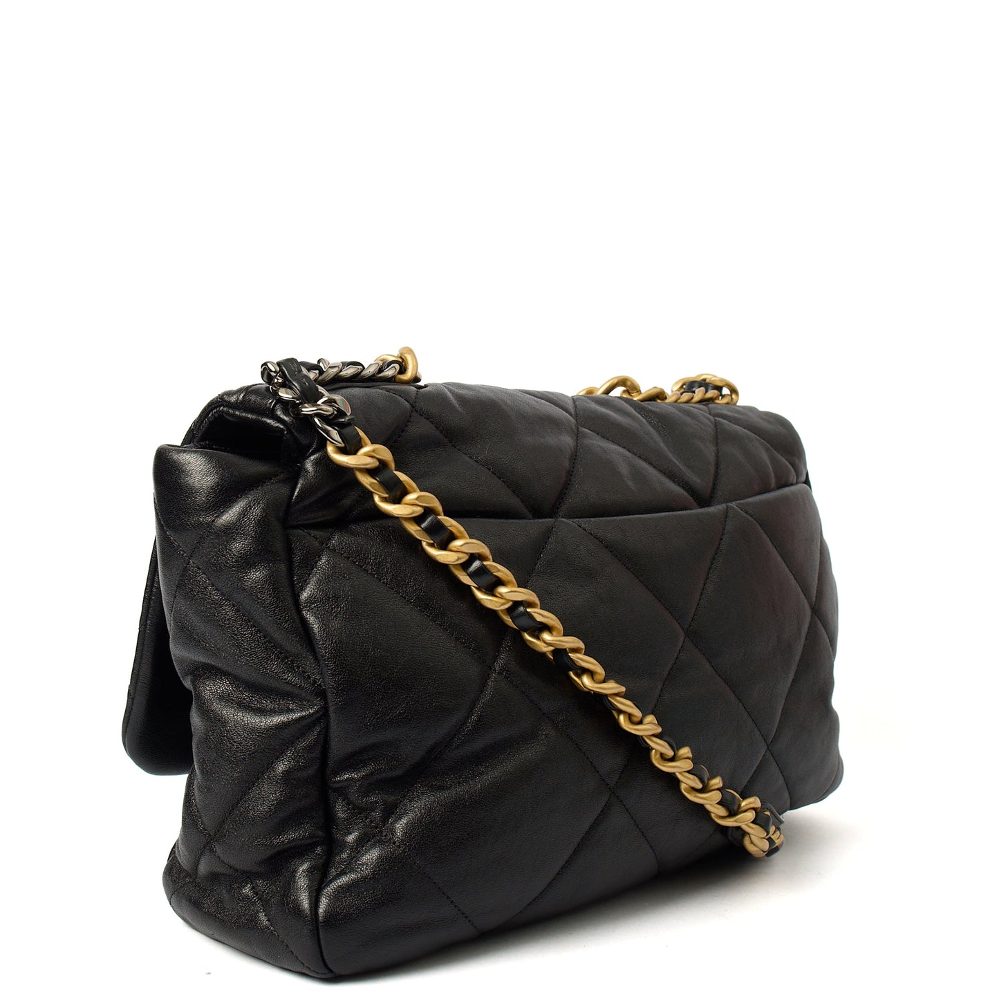 Chanel Shoulder Bag Chanel 19 Maxi in Black, Calfskin Leather — Back View