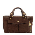 Celine Top Handle Boogie Bag in Brown, Suede — Front View