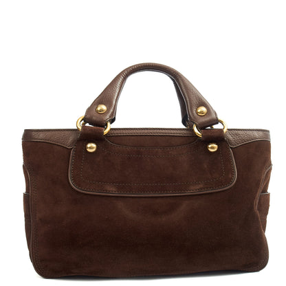 Celine Top Handle Boogie Bag in Brown, Suede — Back View