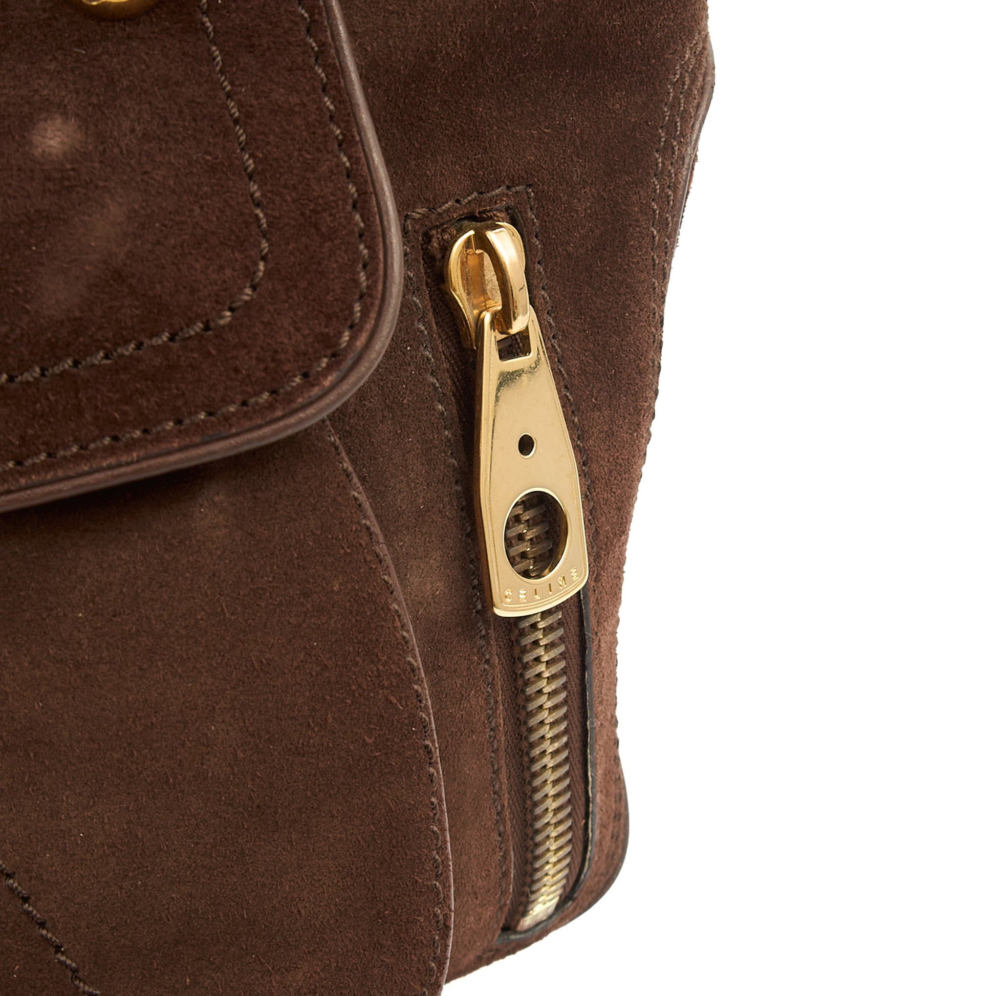 Celine Top Handle Boogie Bag in Brown, Suede — Lifestyle View