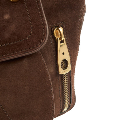 Celine Top Handle Boogie Bag in Brown, Suede — Lifestyle View