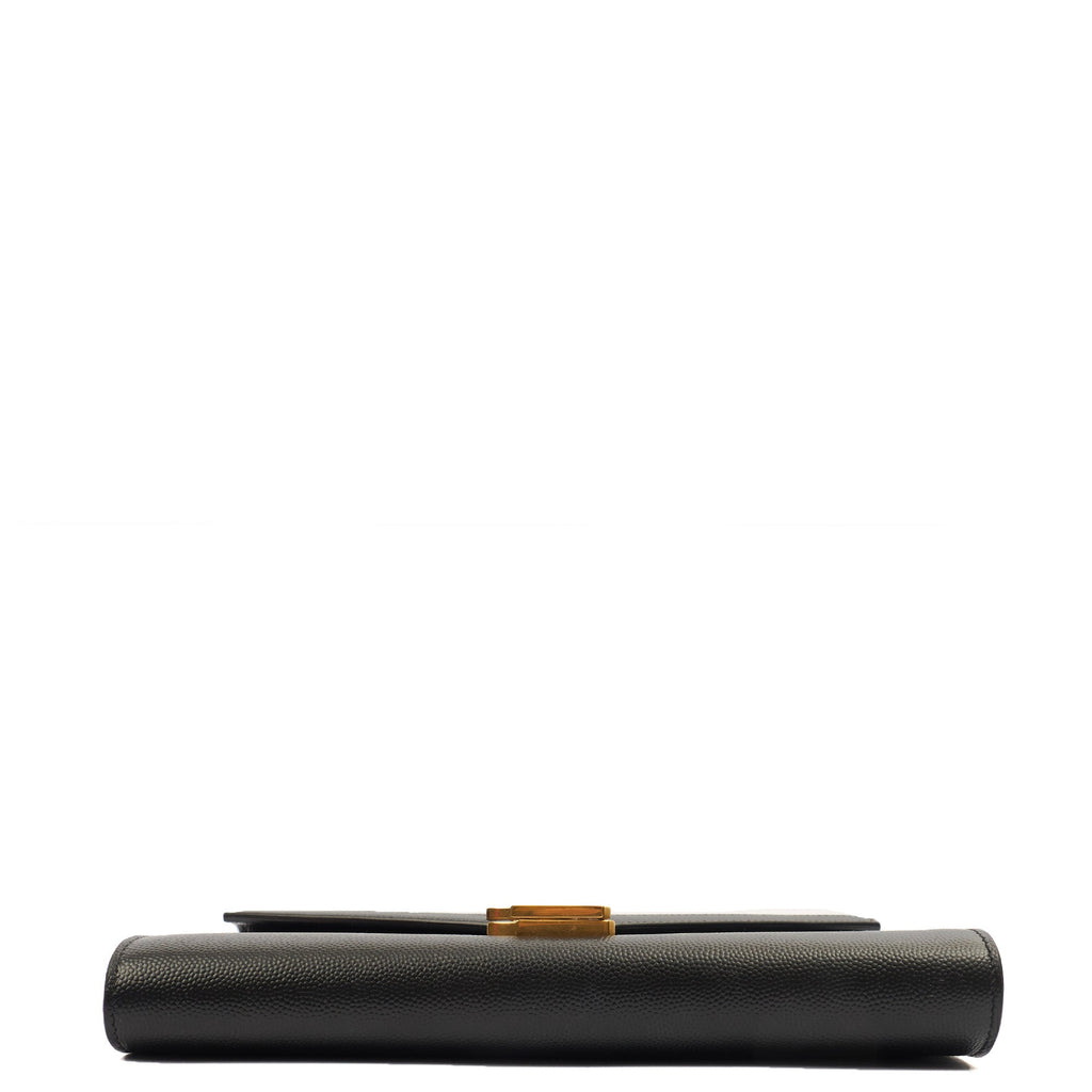 Saint Laurent Cross Body Cassandre Chain Flap Bag in Black, Calfskin Leather — Detail View