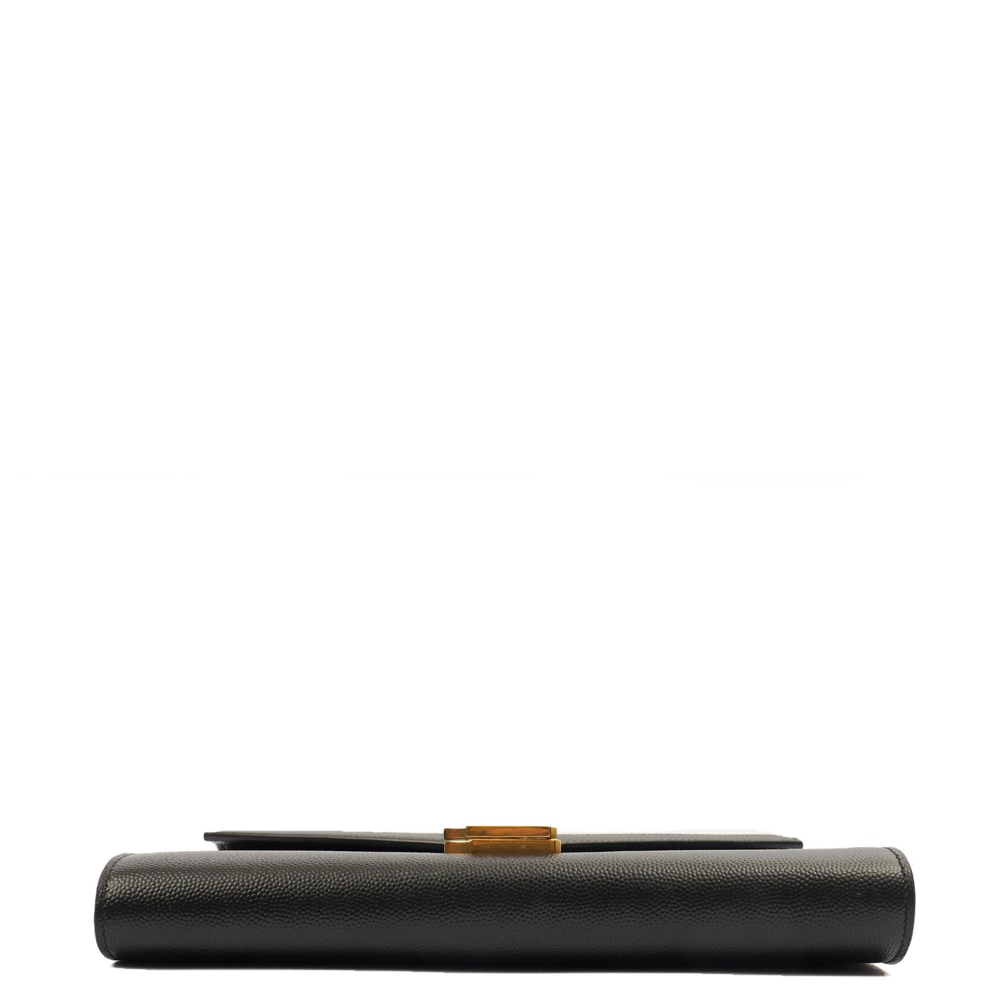 Saint Laurent Cross Body Cassandre Chain Flap Bag in Black, Calfskin Leather — Detail View
