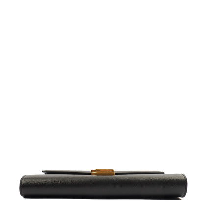 Saint Laurent Cross Body Cassandre Chain Flap Bag in Black, Calfskin Leather — Detail View