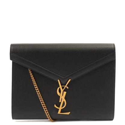 Saint Laurent Cross Body Cassandre Chain Flap Bag in Black, Calfskin Leather — Front View