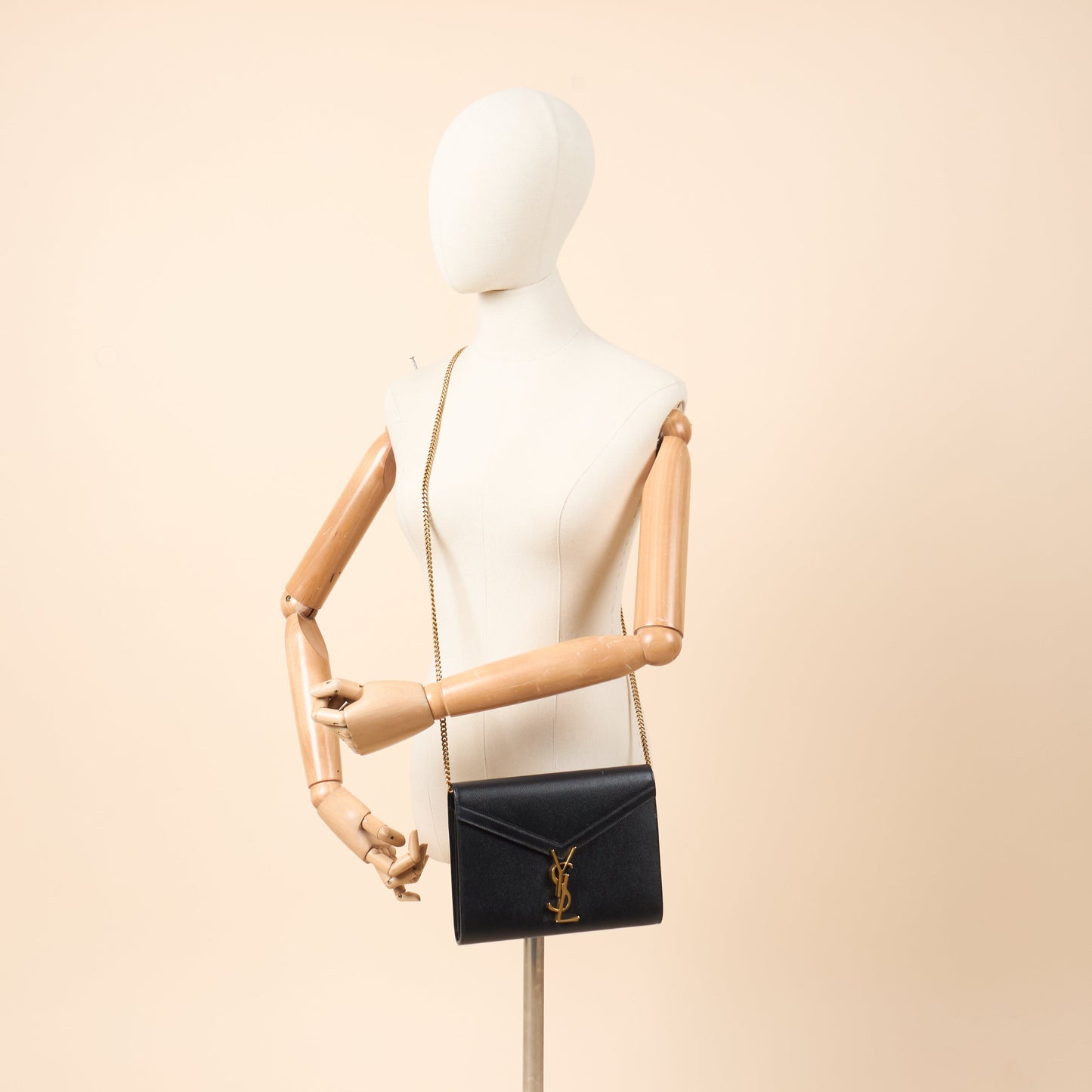 Saint Laurent Cross Body Cassandre Chain Flap Bag in Black, Calfskin Leather — Side View
