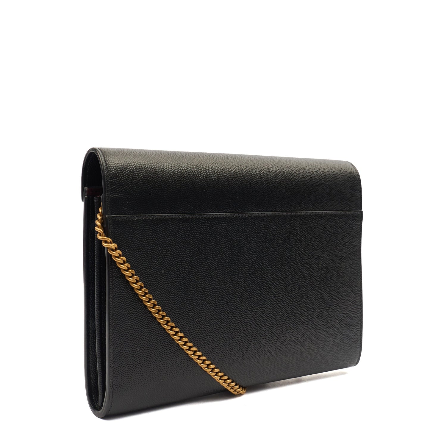 Saint Laurent Cross Body Cassandre Chain Flap Bag in Black, Calfskin Leather — Back View