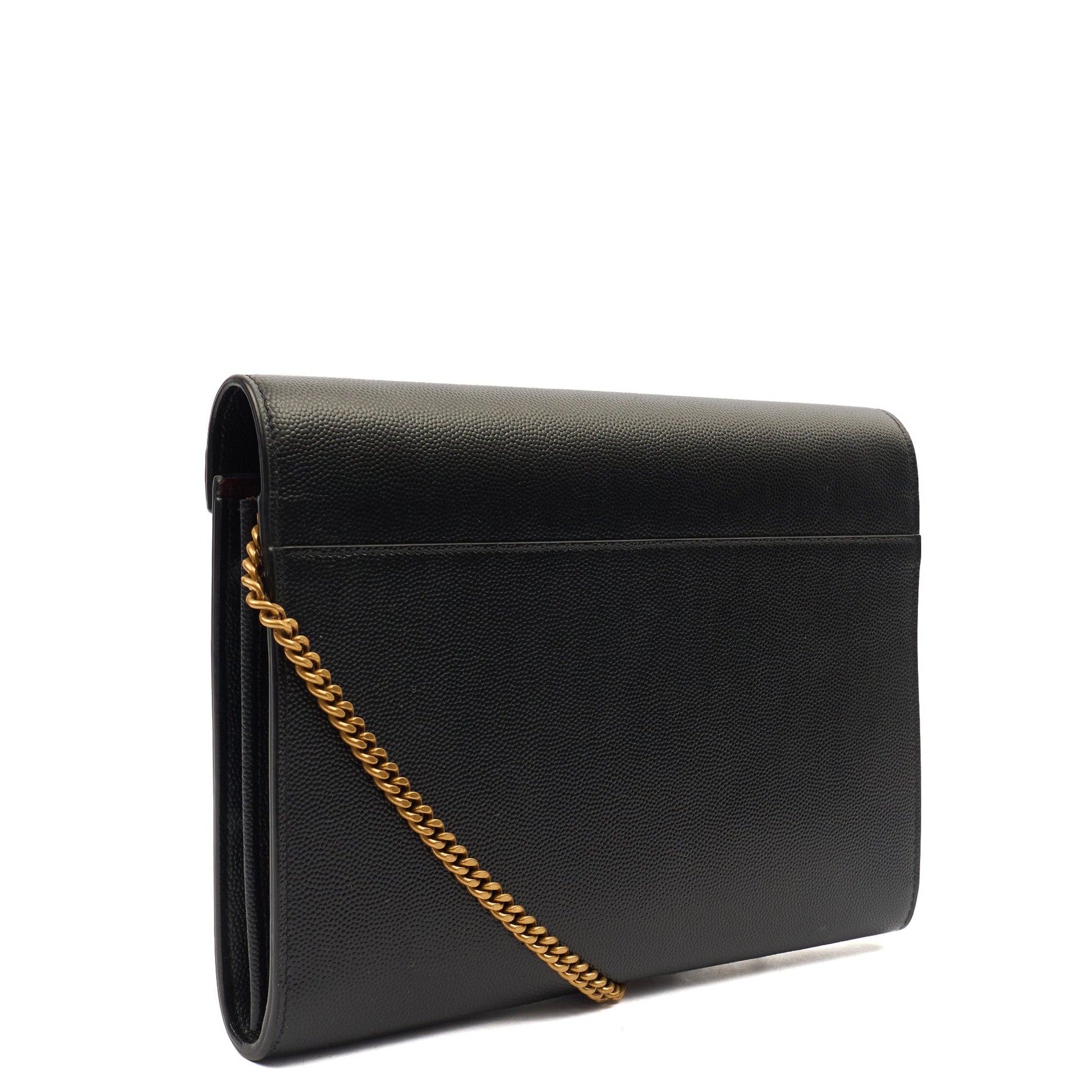 Saint Laurent Cross Body Cassandre Chain Flap Bag in Black, Calfskin Leather — Back View