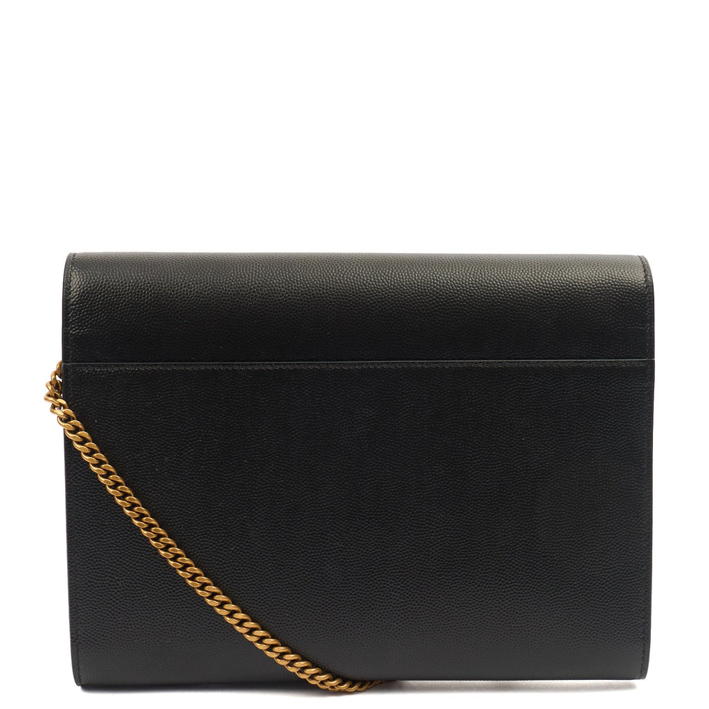 Saint Laurent Cross Body Cassandre Chain Flap Bag in Black, Calfskin Leather — Top View
