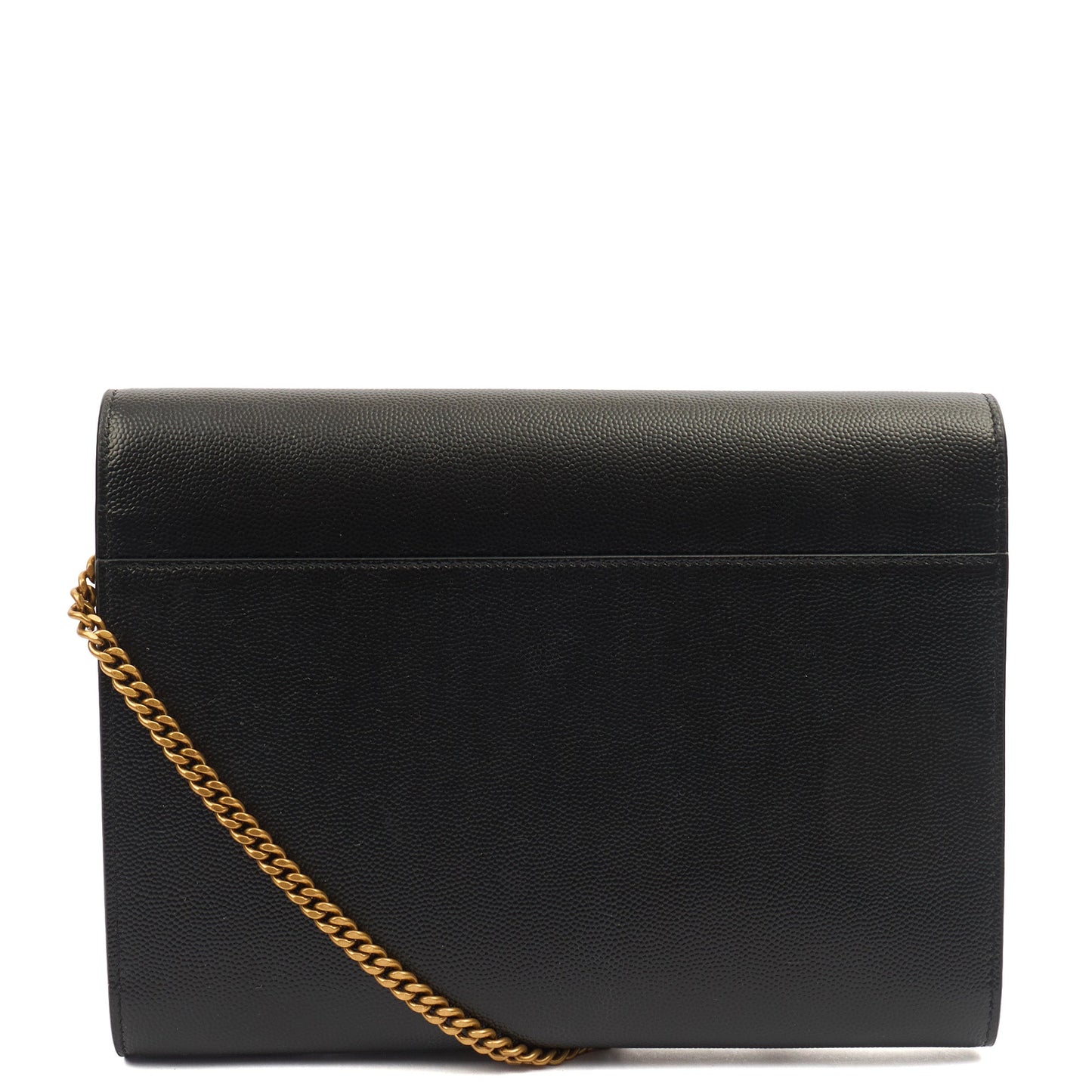 Saint Laurent Cross Body Cassandre Chain Flap Bag in Black, Calfskin Leather — Top View
