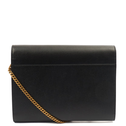 Saint Laurent Cross Body Cassandre Chain Flap Bag in Black, Calfskin Leather — Top View