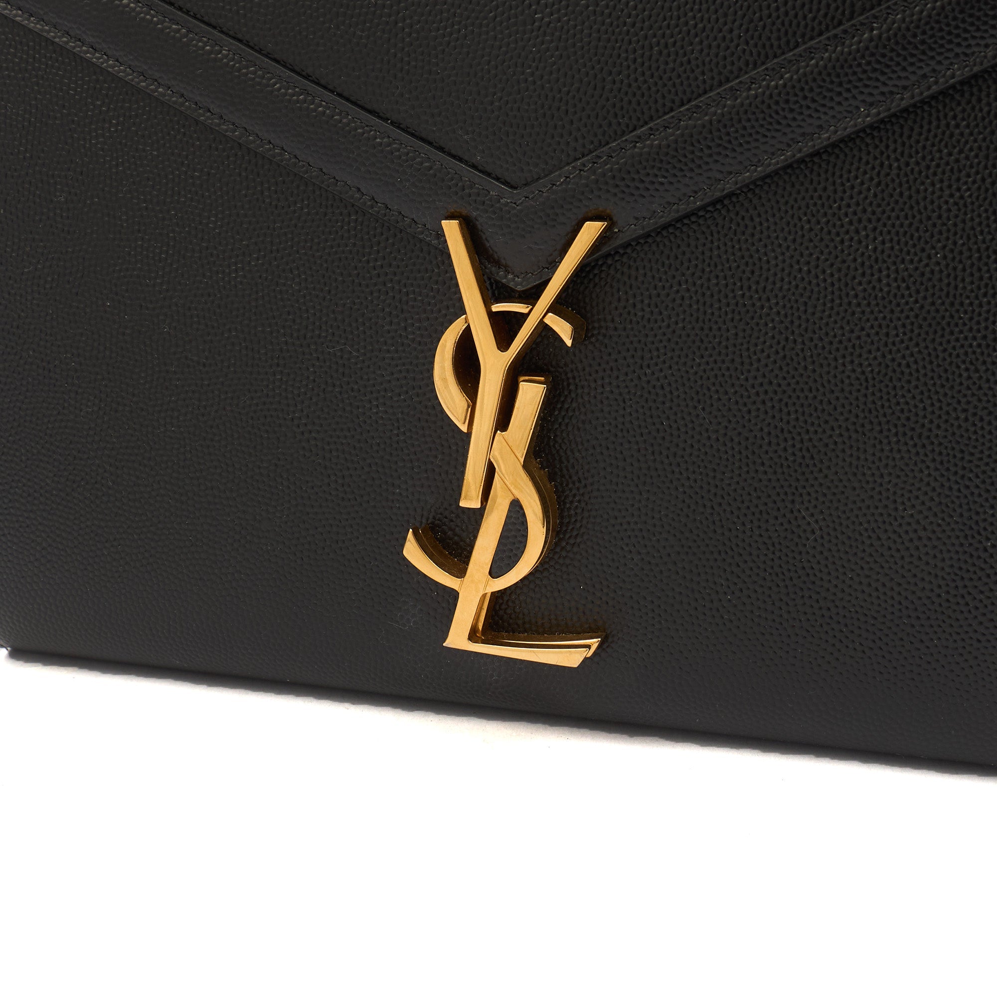 Saint Laurent Cross Body Cassandre Chain Flap Bag in Black, Calfskin Leather — Lifestyle View