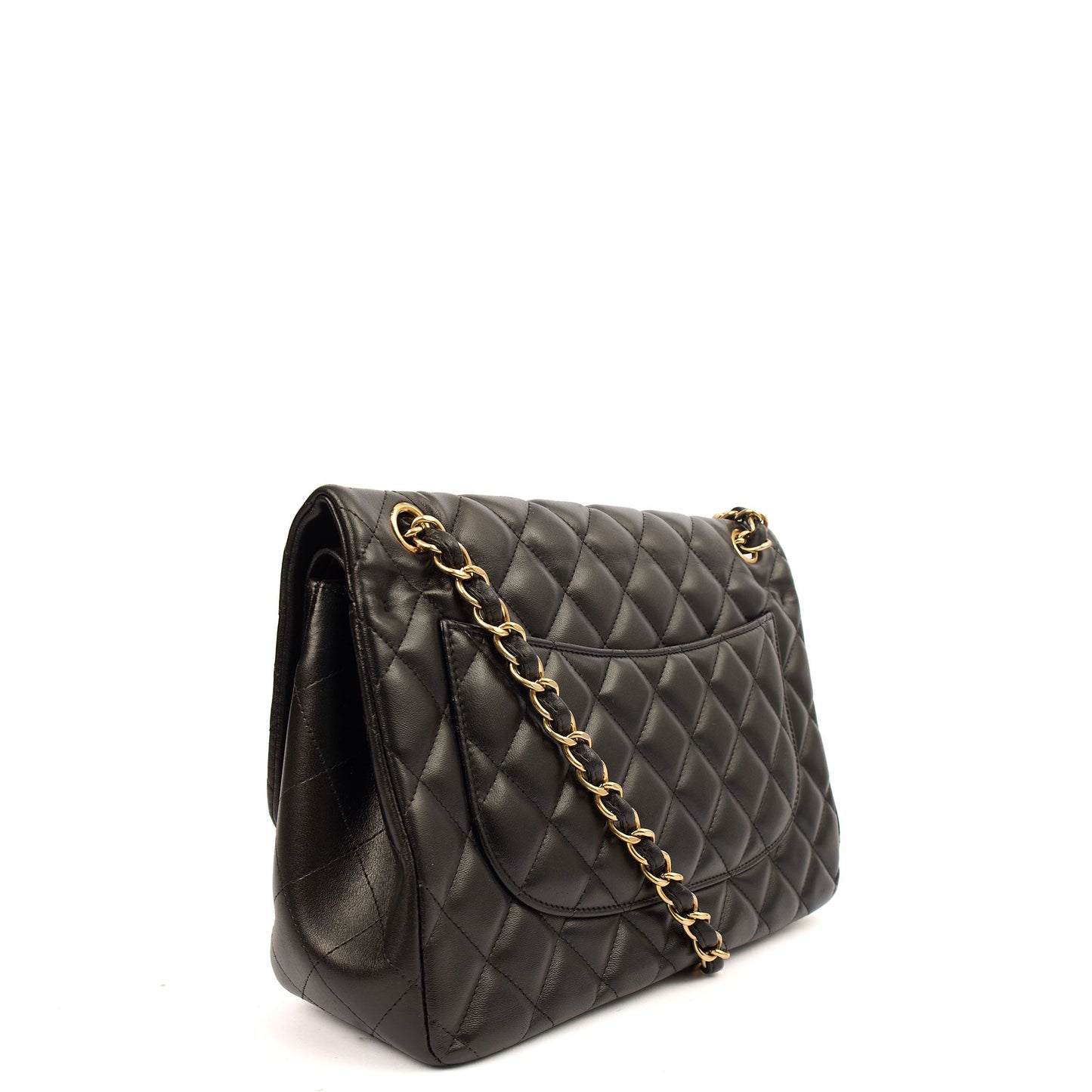 Chanel Shoulder Bag Classic Double Flap - Large in Black, Lambskin Leather — Back View