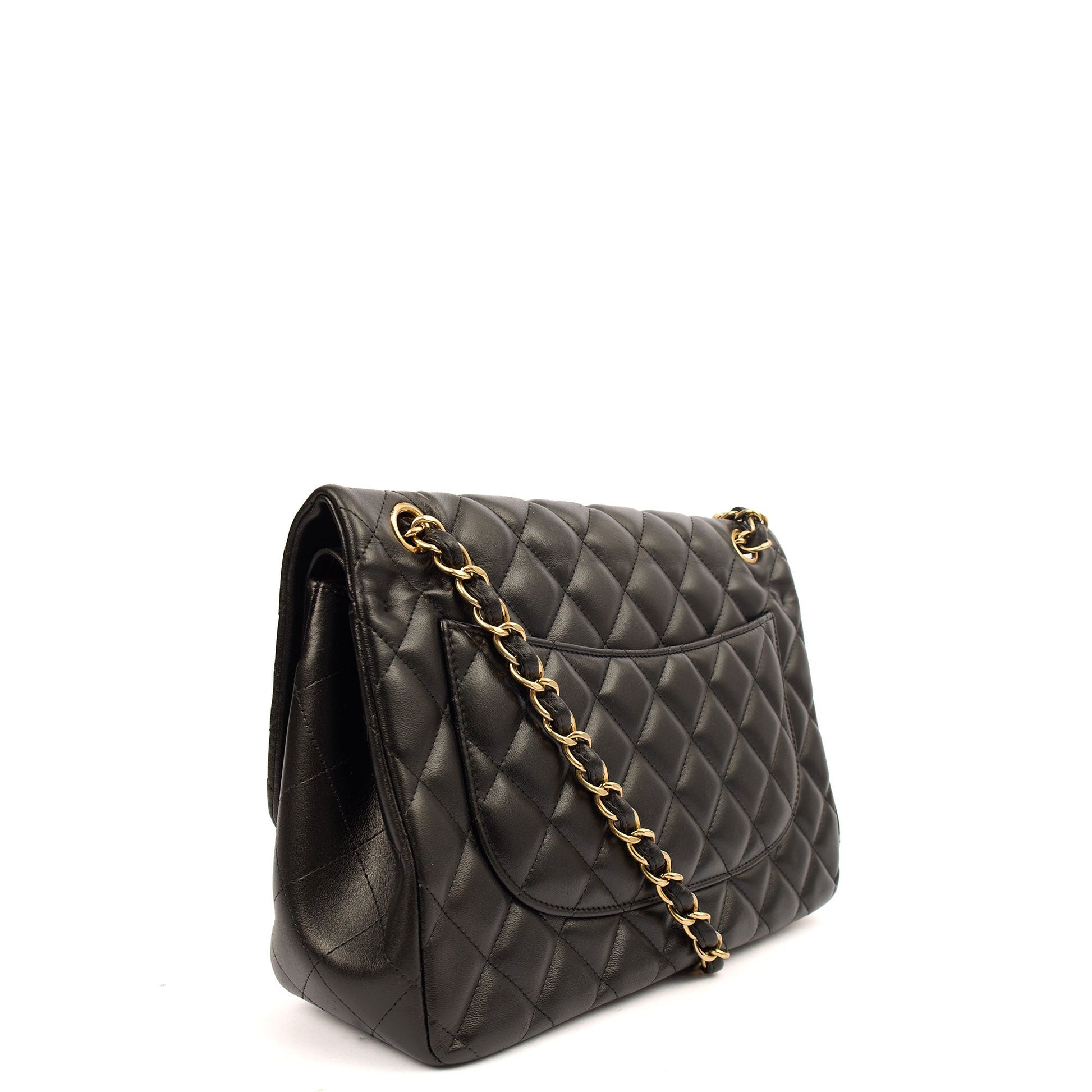 Chanel Shoulder Bag Classic Double Flap - Large in Black, Lambskin Leather — Back View