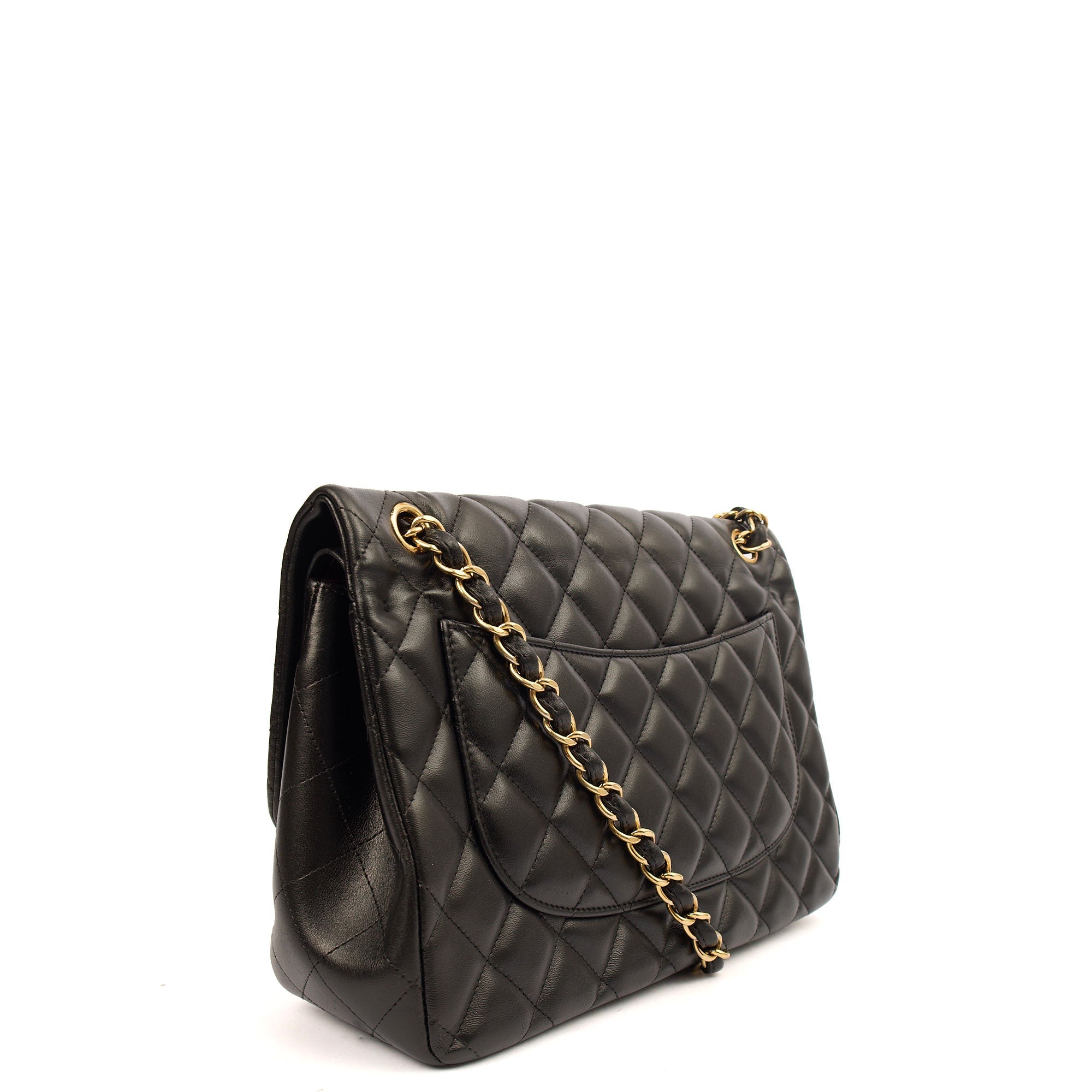 Chanel Shoulder Bag Classic Double Flap - Large in Black, Lambskin Leather — Back View