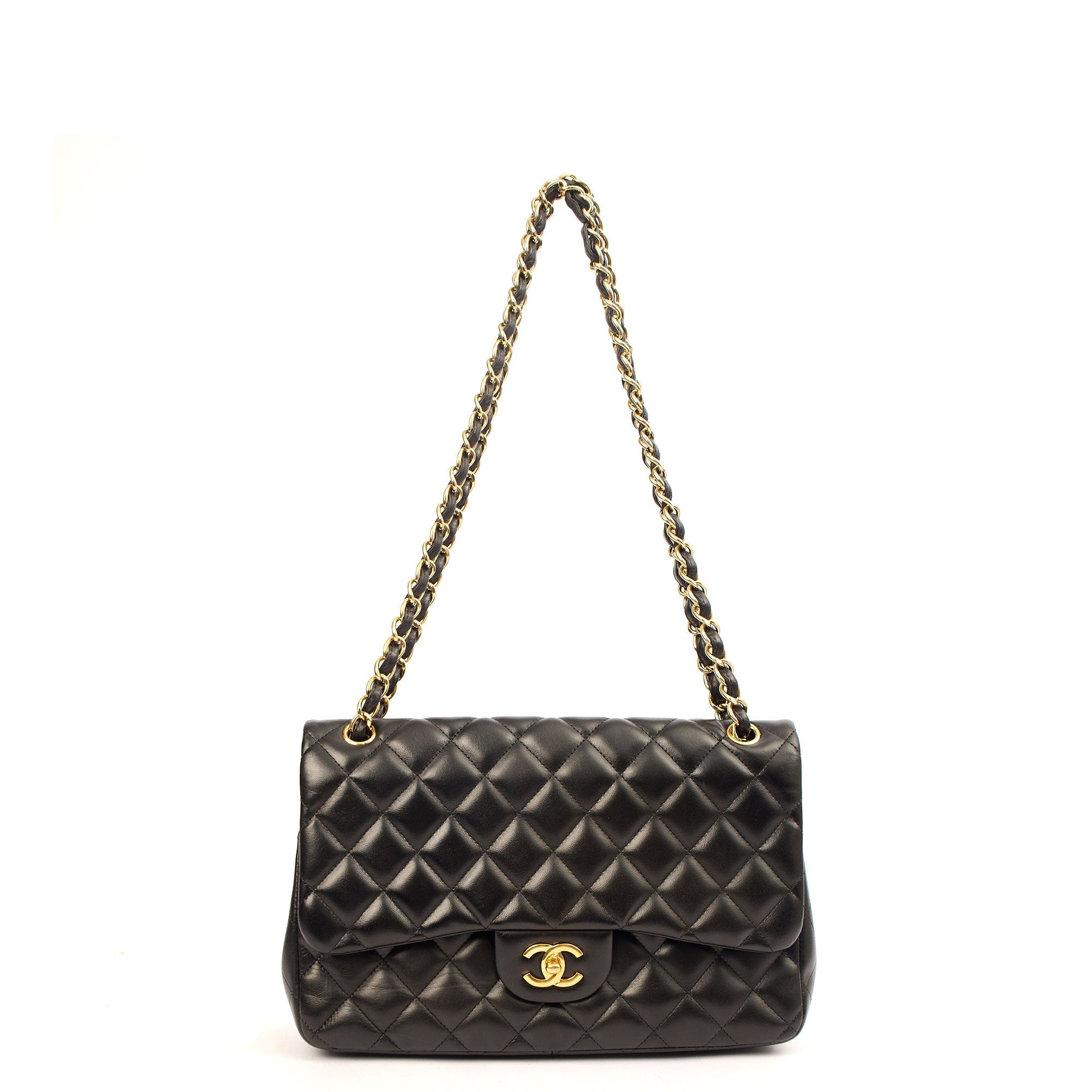 Chanel Shoulder Bag Classic Double Flap - Large in Black, Lambskin Leather — Side View