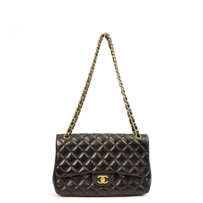 Chanel Shoulder Bag Classic Double Flap - Large in Black, Lambskin Leather — Side View