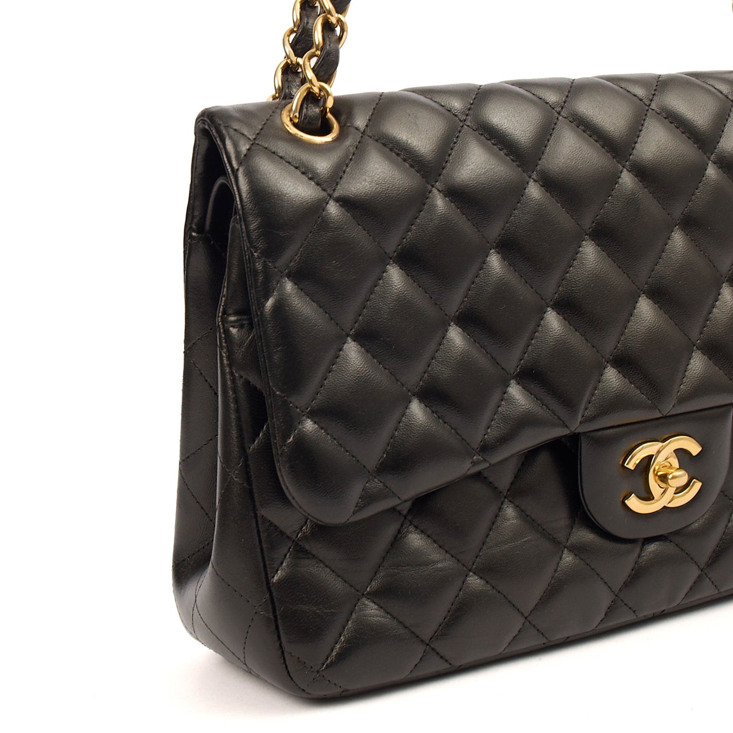 Chanel Shoulder Bag Classic Double Flap - Large in Black, Lambskin Leather — Detail View