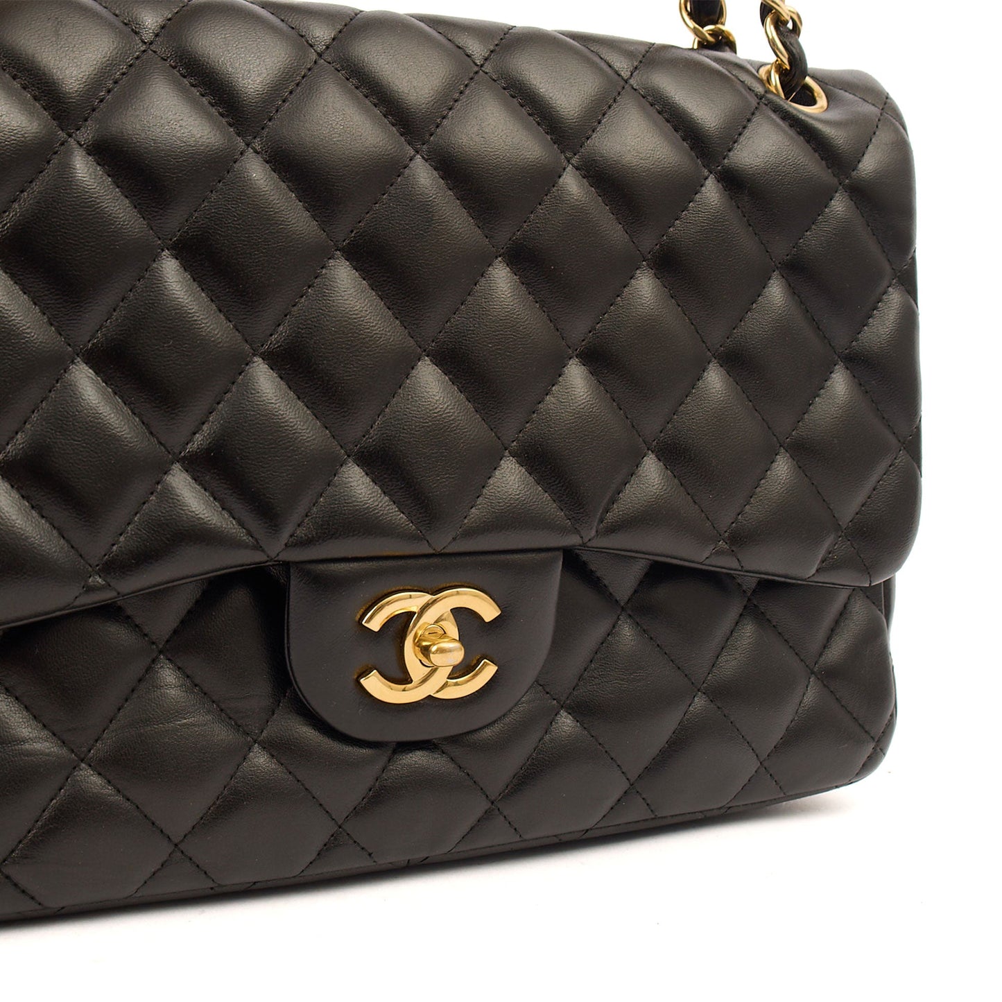Chanel Shoulder Bag Classic Double Flap - Large in Black, Lambskin Leather — Lifestyle View