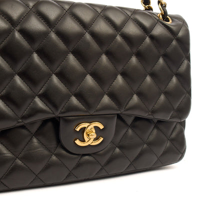 Chanel Shoulder Bag Classic Double Flap - Large in Black, Lambskin Leather — Lifestyle View