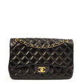 Chanel Shoulder Bag Classic Double Flap - Large in Black, Lambskin Leather — Front View