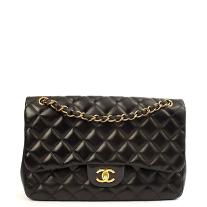 Chanel Shoulder Bag Classic Double Flap - Large in Black, Lambskin Leather — Front View