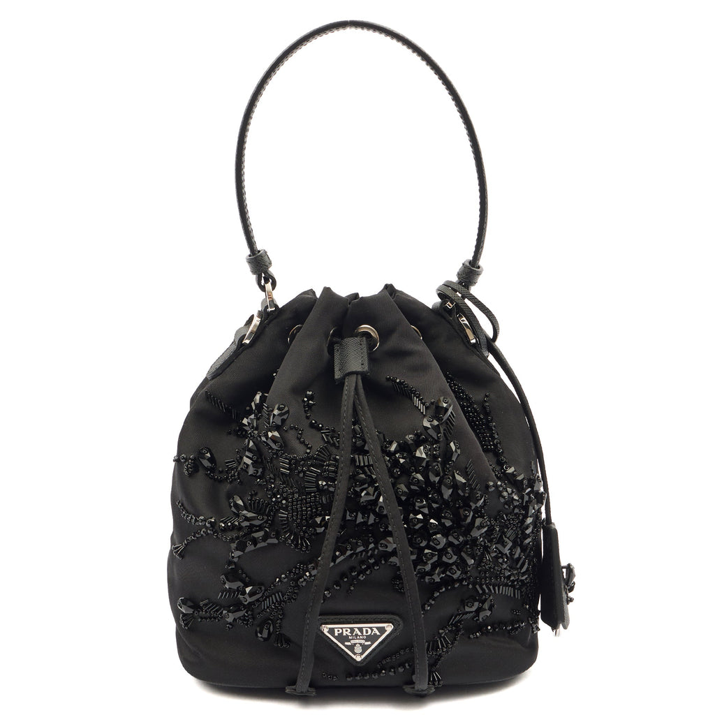 Prada Bucket Bag Bucket Bag in Black, Nylon — Front View