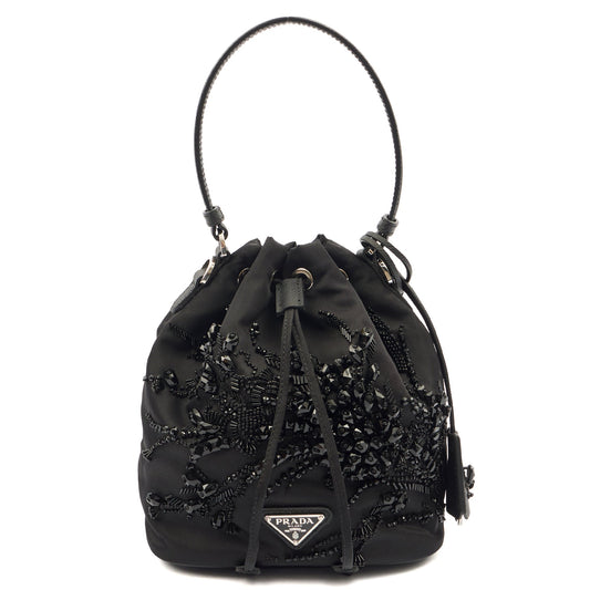 Prada Bucket Bag Bucket Bag in Black, Nylon — Front View