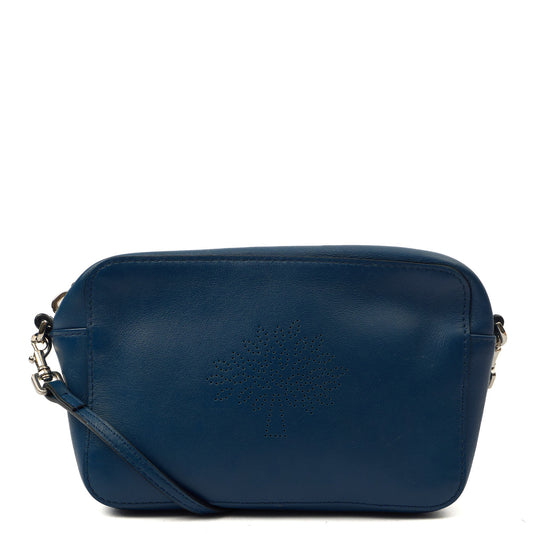 Mulberry Cross Body Blossom Pochette with strap  in Blue, Calfskin Leather — Front View