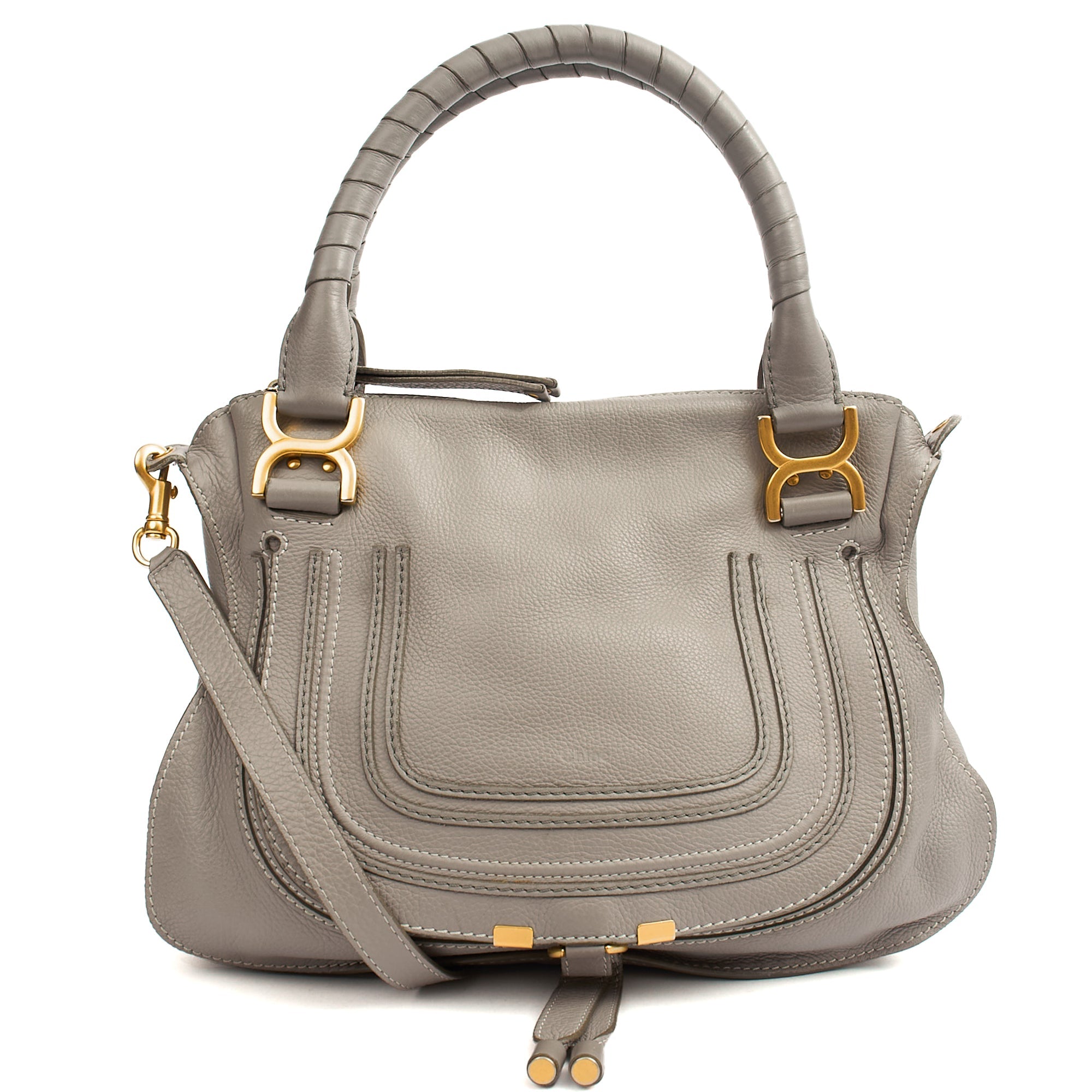 Chloe Tote Marcie - Medium in Grey, Calfskin Leather — Front View